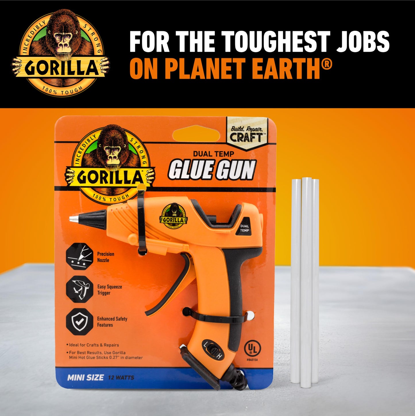 Gorilla Mini Hot Glue Gun Kit (Pack of 1 Mini Hot Glue Gun and 30 Sticks) - Dual Temp, Precision Nozzle, and Easy Squeeze Trigger