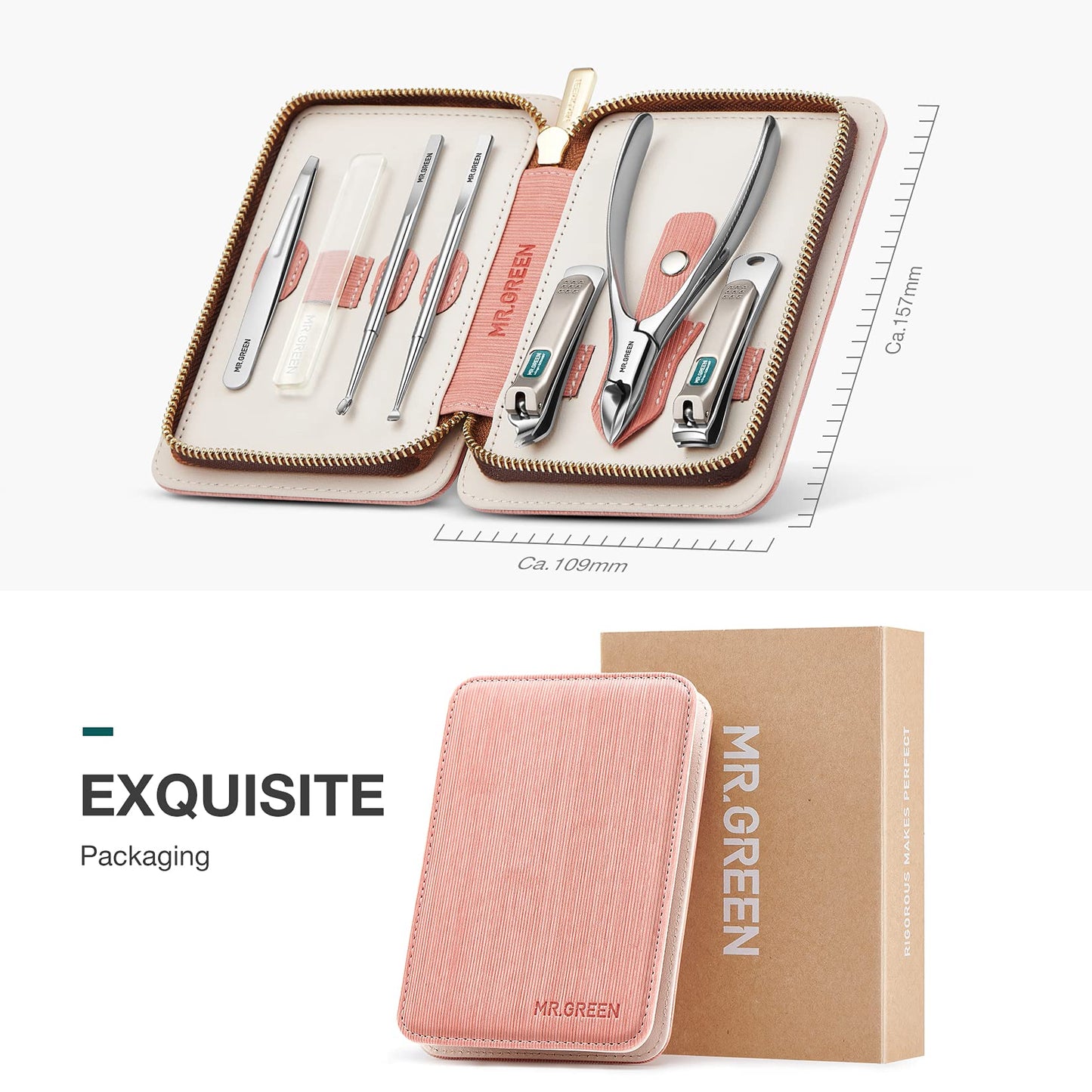 MR.GREEN 7in1 Manicure Sets Personal Care Tools Stainless Steel Professional Nail Clippers Pedicure Set Travel Case Kits (Mr-6020)