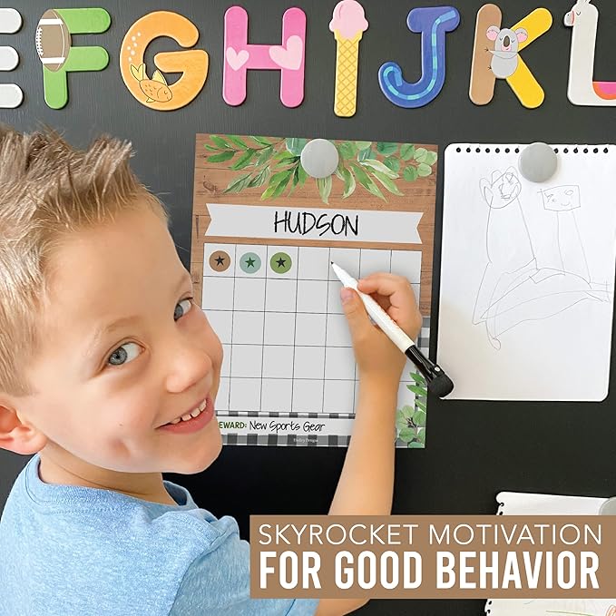 Sticker Chart for Kids Behavior at Home & Classroom - 25 Reward Chart for Kids Incentives, Gold Star Sticker Sheets, Farmhouse Incentive Charts for Classroom Must Haves