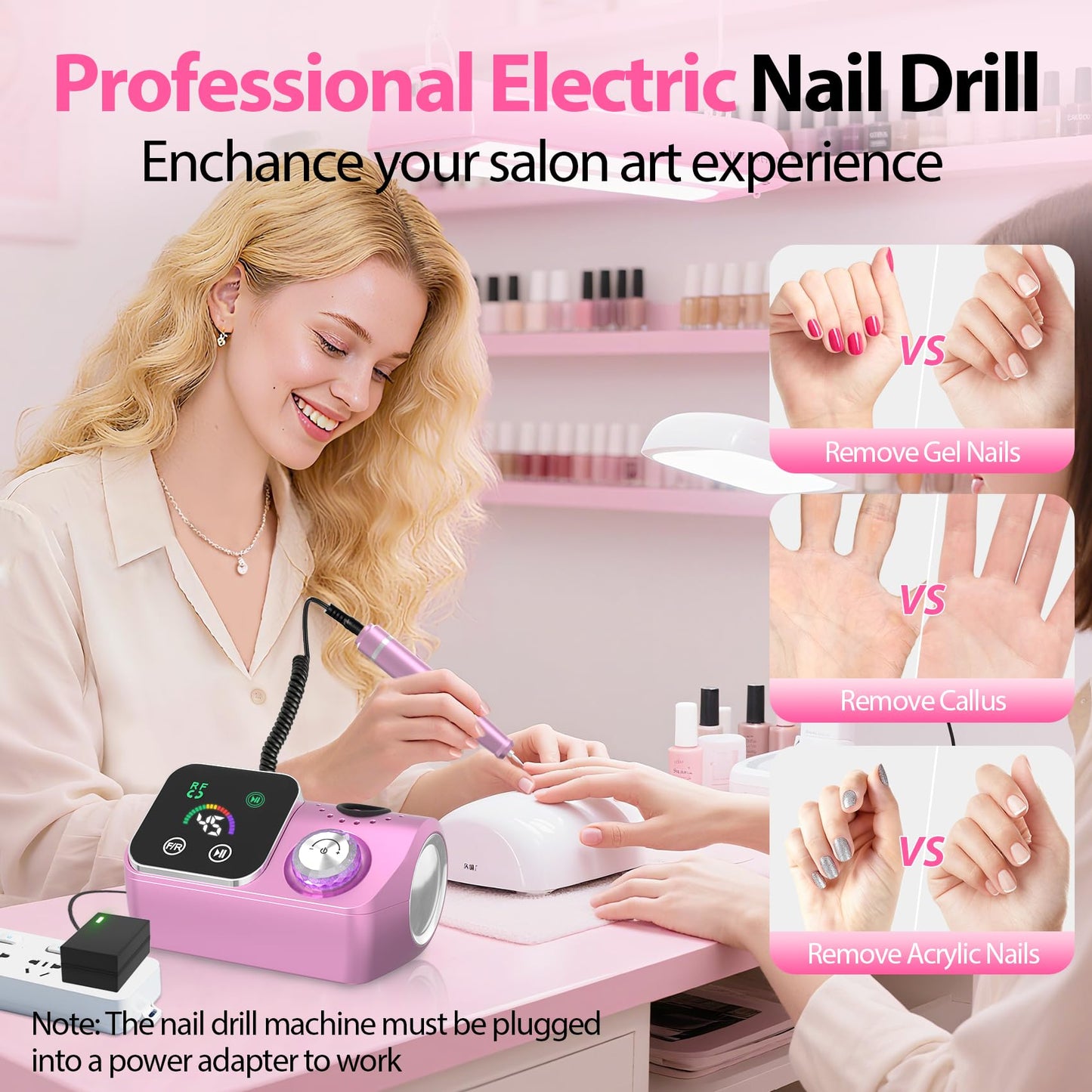 PYVOLA Professional Electric Nail Drill E-File Machine - 45,000 RPM Corded Nail Drills Kit with Low Noise & LED Display for Shaping, Removing & Polishing Acrylic Gel Nails for Salon Home
