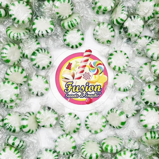 Starlight Spearmint Candy - 2 Pound Bulk (Approx 170 Pieces) Individually Wrapped Mints - Refreshing Green & White Spearmint Hard Candy Discs - Holiday Candy Spearmints