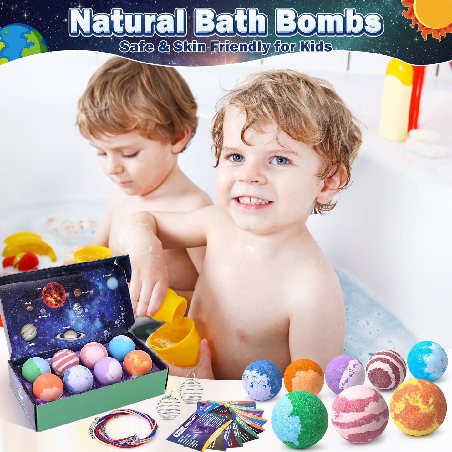 Toylink Galaxy Bath Bombs for Kids with Surprise Inside Space Toys, 8 Pack Planet Bath Bombs with Solar System Gemstones Organic Bubble Bath Fizzies Birthday Christmas Gift for Boys Girls