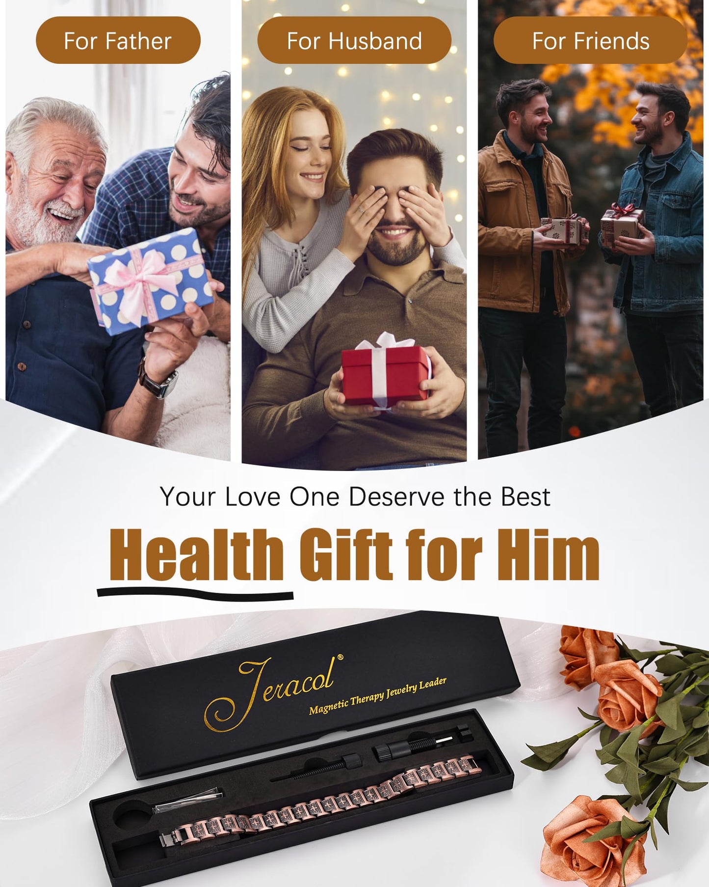 Jeracol Copper Cross Bracelet for Men, Magnetic Therapy Bracelet with Powerful 3800 Gauss Magnets - Adjustable Length with Sizing Tool & Gift Box