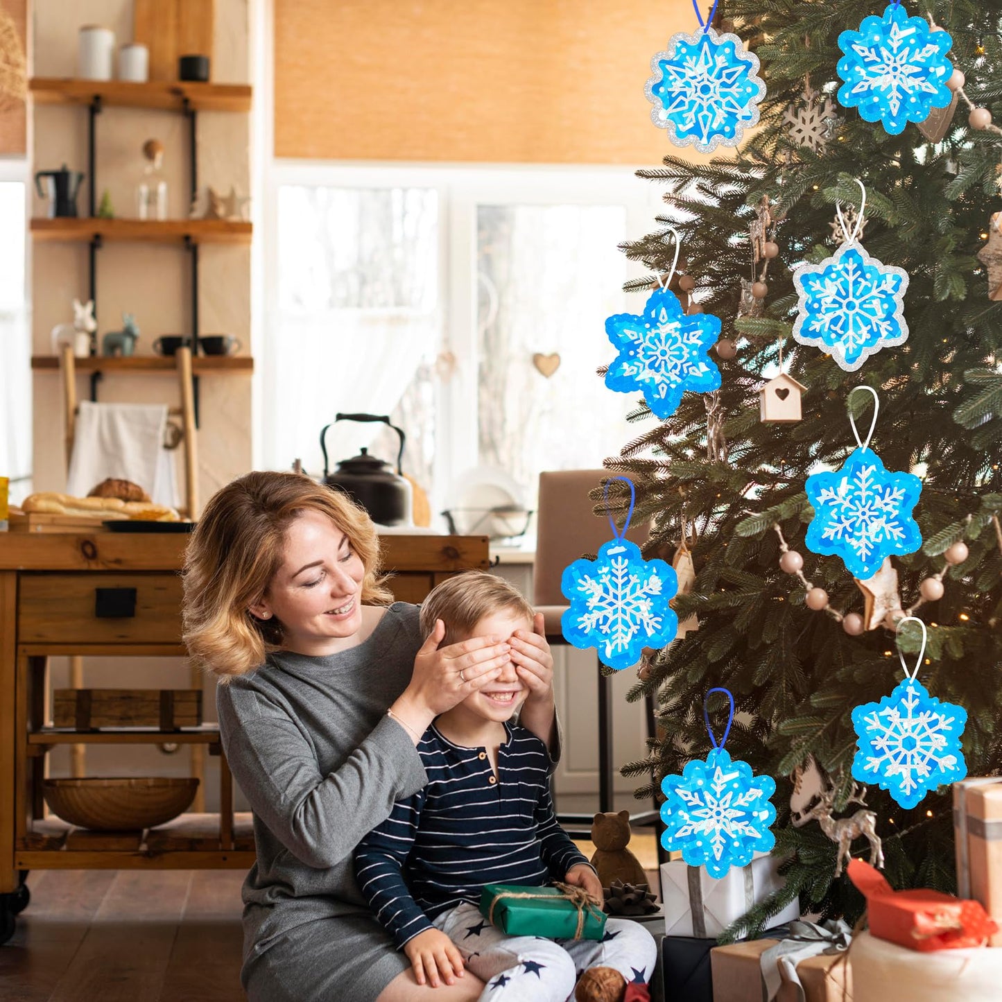 40pcs Christmas Crafts Bulk – Snowflake Paper Suncatcher DIY Kits for Winter Party, Holiday Ornaments, Classroom Decorations