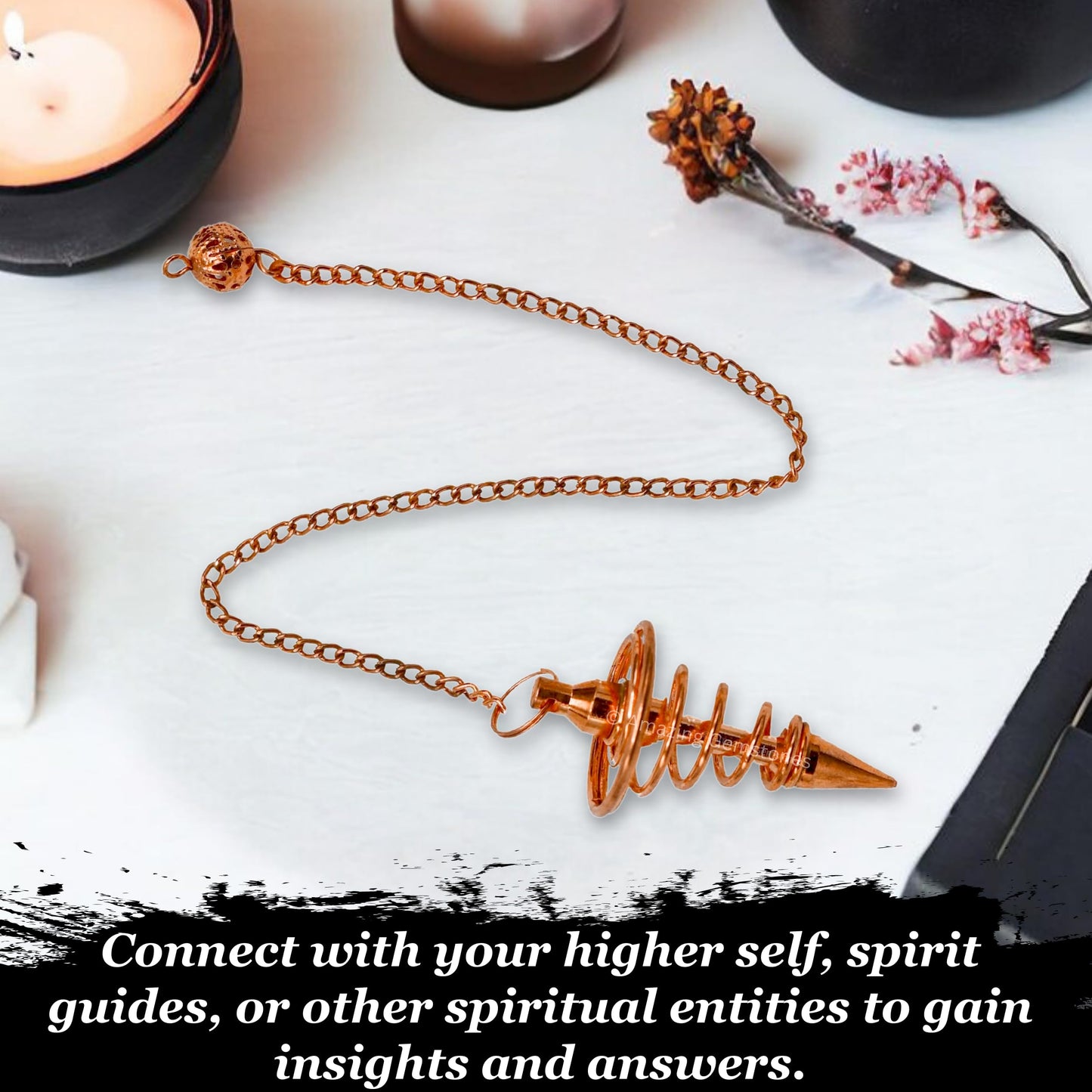 Amazing Gemstone Healing Metal Pendulums for Divination, Rose Gold Spiral Coil Open Chamber Steel Copper Pendulum High Energy Pendulo de Bronce Pendulos de Mesa MP9