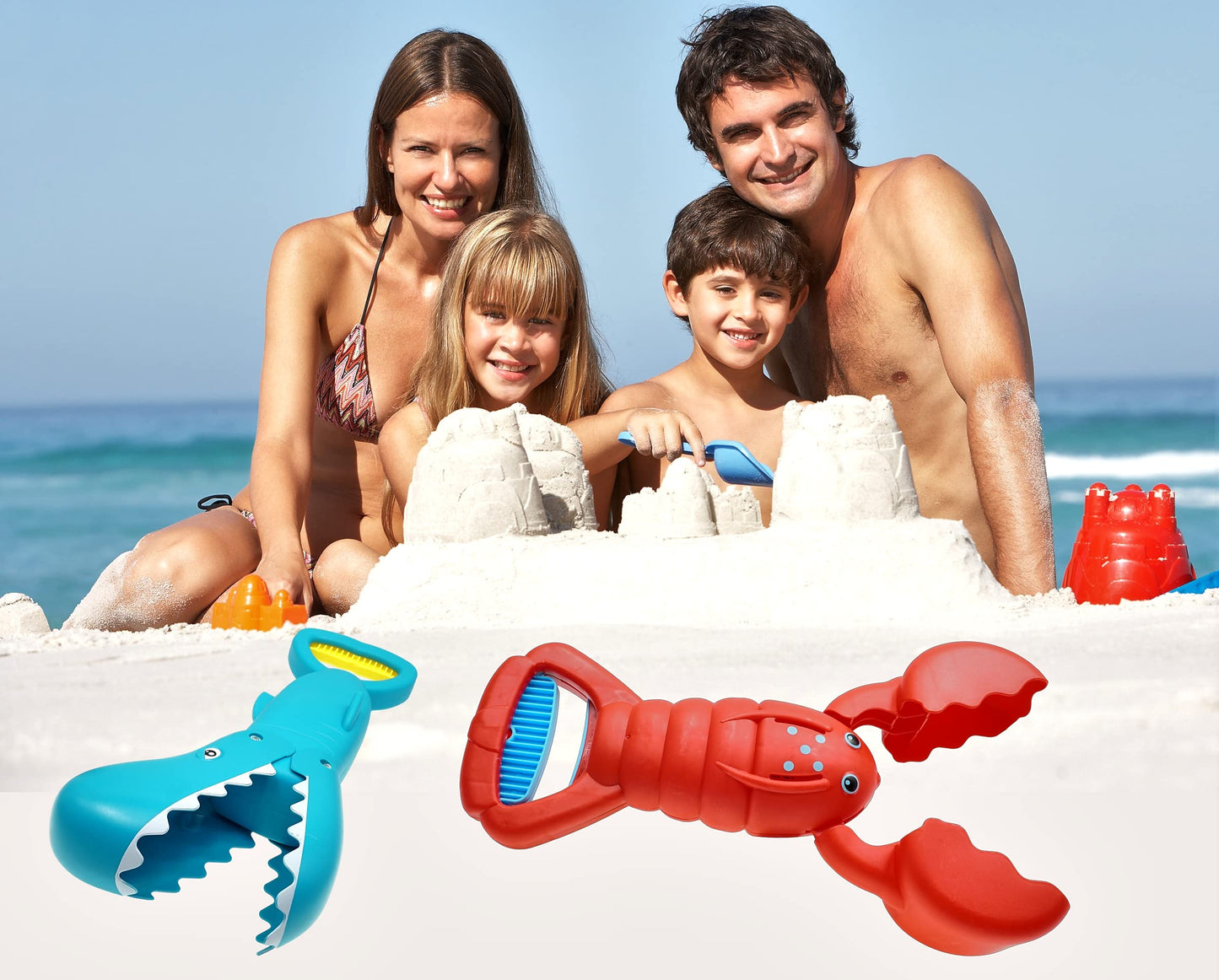 JA-RU Lobster & Shark 13.5" Jaw & Claws Plastic Sand Digger Grabber - Kids Beach & Sandbox Toys (2 Units) Ass-4009-2s