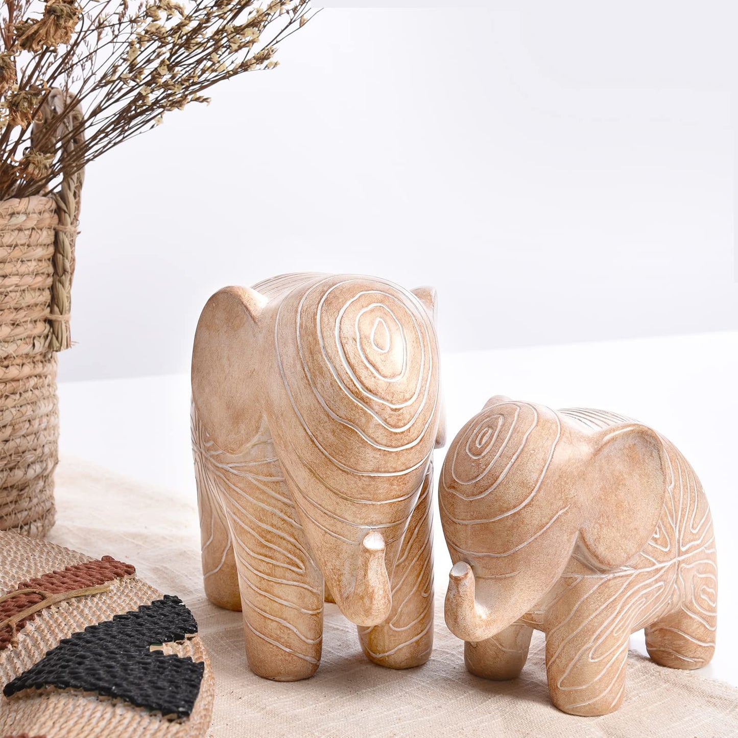 Kakizzy Elephant Statue, African Animal Decor, Wooden Elephant Gift for Women, Boho Decor for Living Room, Shelf, Office(1Pack, Big)
