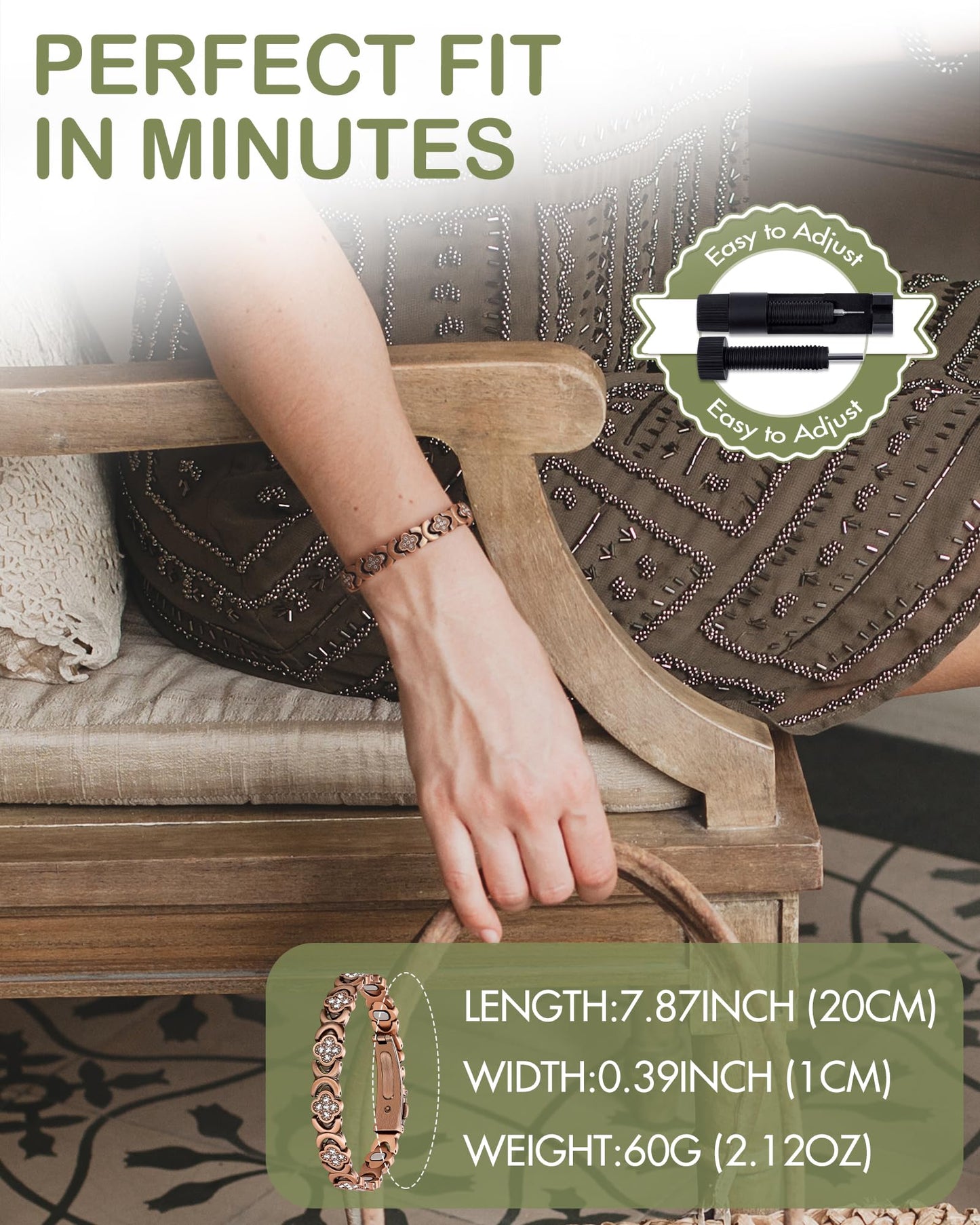 Feraco Pure Copper Bracelets for Women, 5X Ultra Strength Magnetic Bracelet with 5000 Gauss Magnets & Sparkling Cubic Zirconia, Premium Folding Clasp, Infinite Clover Jewelry Gift