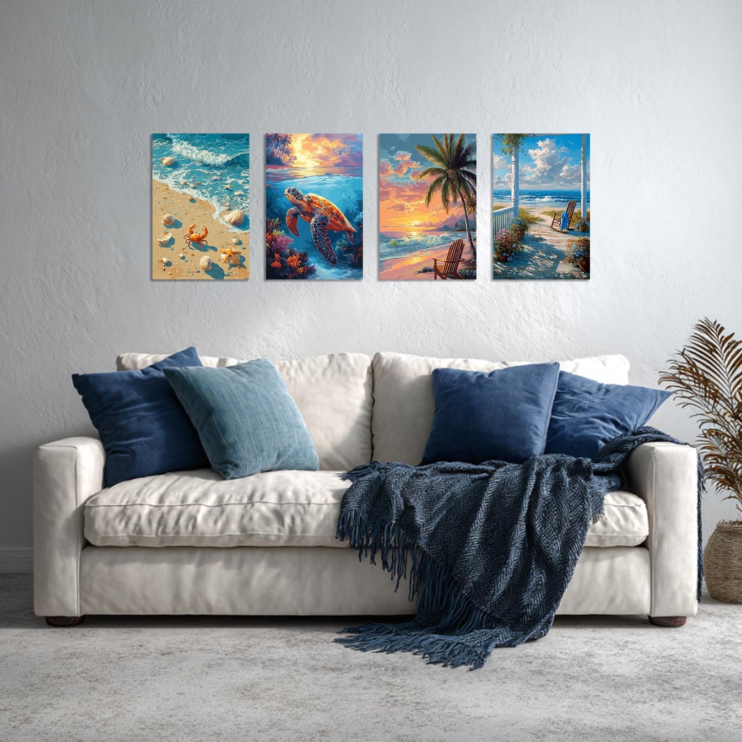 TBAIRO 4 Pack Framed Paint by Numbers Kit for Adults Beginner Beach DIY Painting Kits for Adults Sea Turtle Easy Adult Paint by Number Kits on Canvas for Wall Art Decor 8x12 Inch