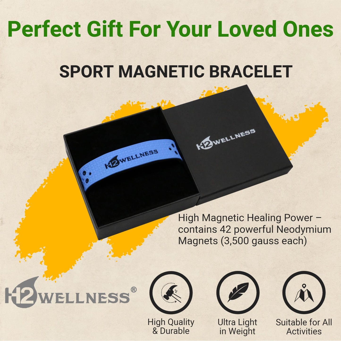H2WELLNESS Magnetic Therapy Bracelet Super Ultra Strength Waterproof Breathable Comfortable Adjustable Infused with Titanium and Copper Sport Band (Blue)