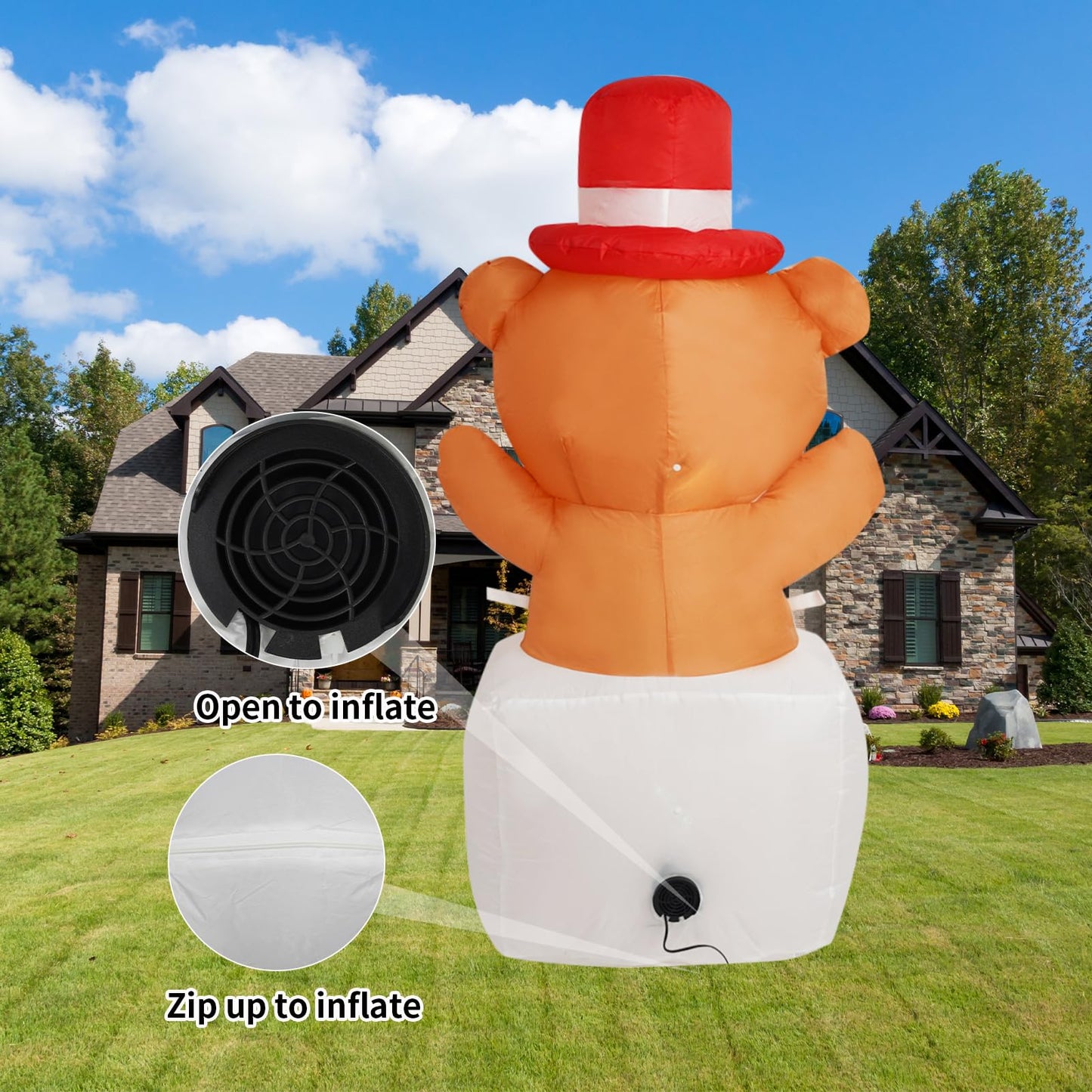 InfleasJoiy 4FT Outdoor Inflatable Decoration with LED Lights, Holiday Celebration Decorations for Yard, Lawn and Patio InfleasJoiy 4FT Bear Standing on Gift Box