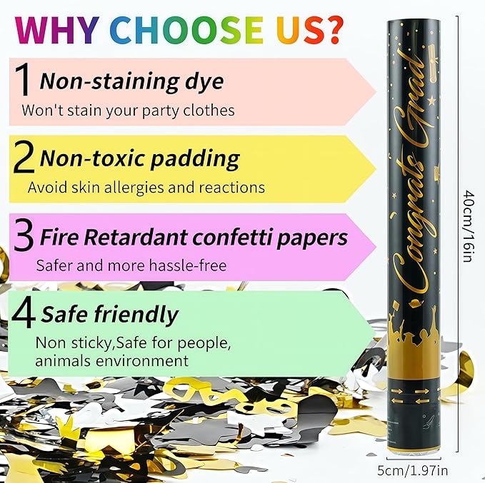 16 inch Graduation Confetti Poppers,Confettis Cannons Bulk with Diploma GRAD Star&Cap Design for Graduation Ceremony Party Favor Supply,Class Toss Ceremony,Class of 2025 Confetti (6Pack)