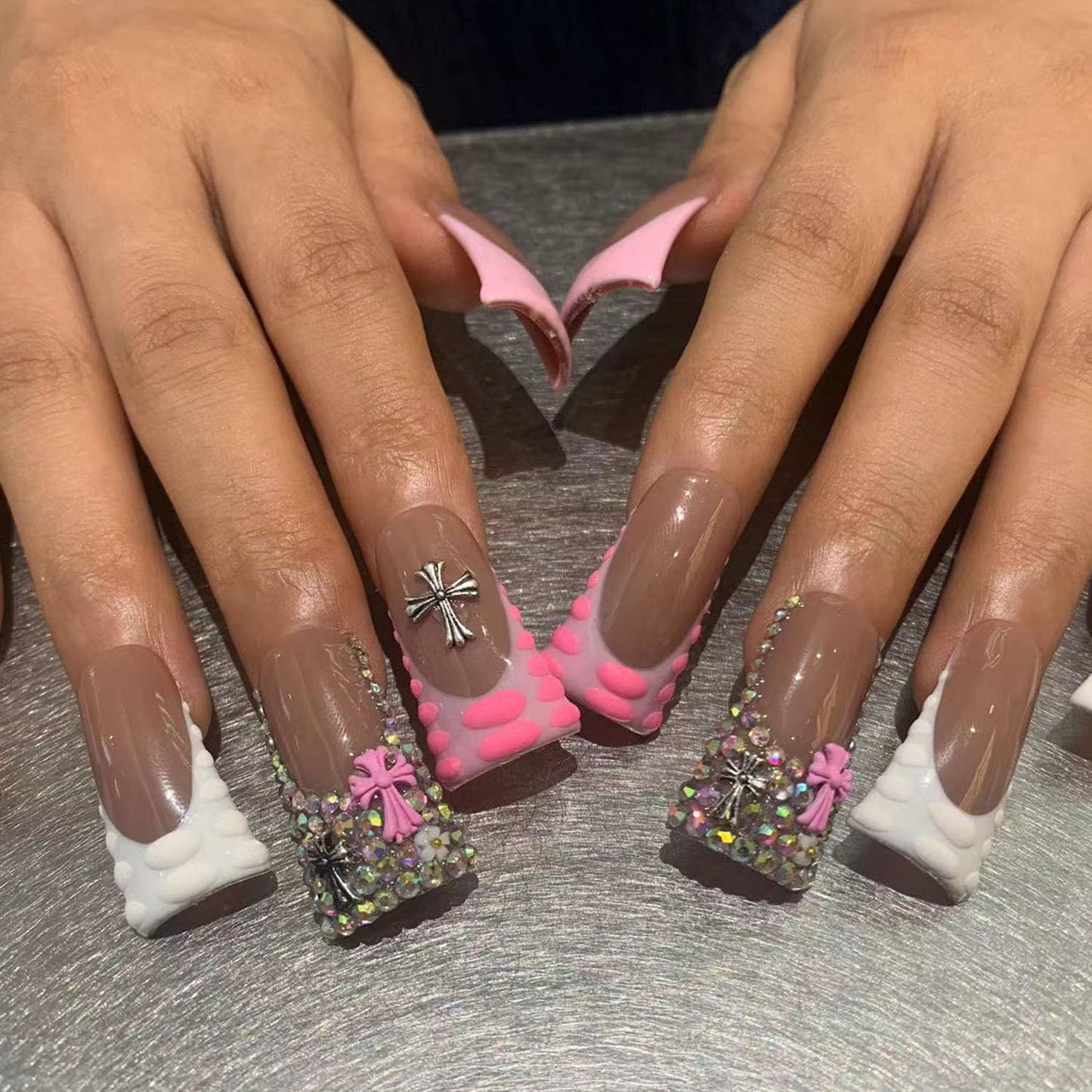 10PCS/SET Glamorous Handmade Press on nails Glitter Rhinestone Duck-Billed Party Nails Party Nails Artifical Tips