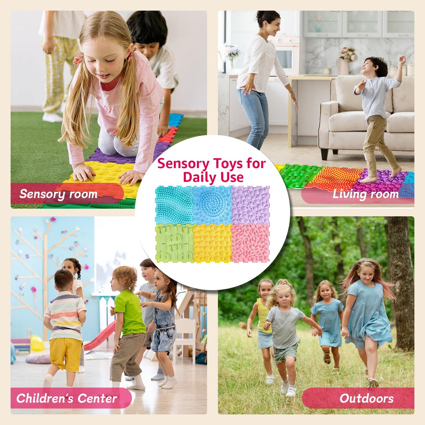 Edusense Sensory Mat for Autism Children - Textured Puzzle Play Mat for Kids, Non-Toxic Massage Game Floor Tiles | Safe Sensory Room Must Have (Classical)