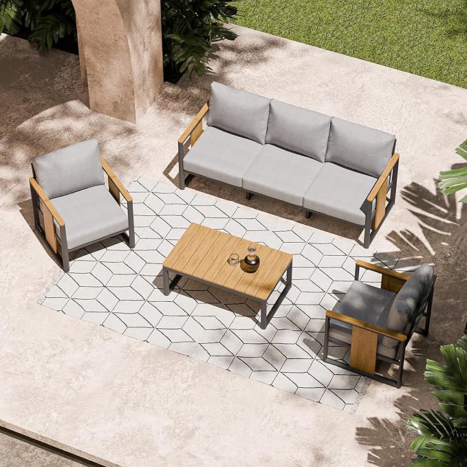 ZANDOR Aluminum Outdoor Patio Furniture Set,4-Piece Sectional Sofa with Coffee Table,Washable Thick Cushions,Modern Patio Conversation Set for Backyard,Garden,Porch,Balcony,Deck,Gray