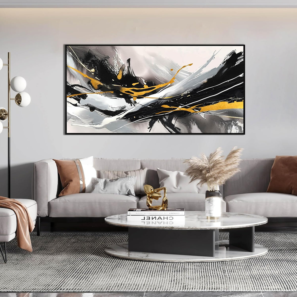 Black and White Canvas Wall Art for Living Room - Modern Abstract Wall Decor for Bedroom - Black Framed Wall Art for Office Size 29" x 59"