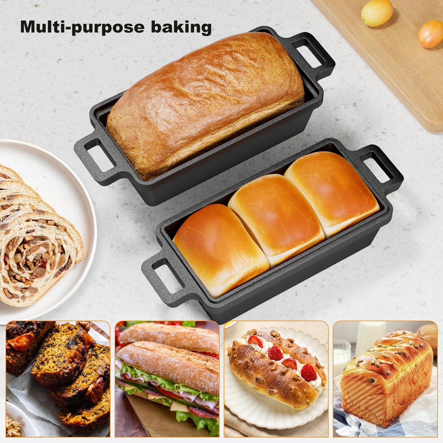 Heimekite 9×5 Inch Cast Iron Loaf Pan with Lid, bread pans for baking, 2 Piece Set | Even Heat Distribution Bread Baking Pan for Homemade Sandwich Bread, Banana Bread, Cakes, Meatloaf