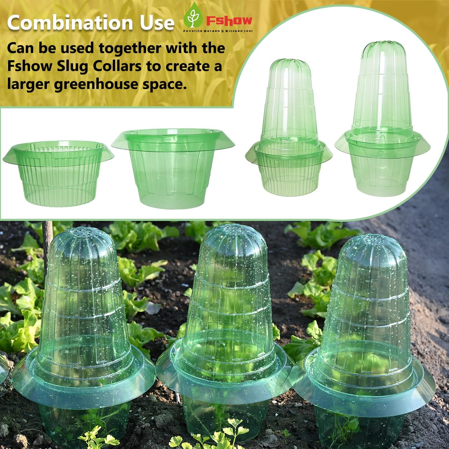 Fshow Upgraded Garden Cloches for Plants, Reusable Bell Plant Protector, Garden Protection from Animals Snails Birds Chickens Insect, Compatible with Slug Collar(Green 20 Pack)
