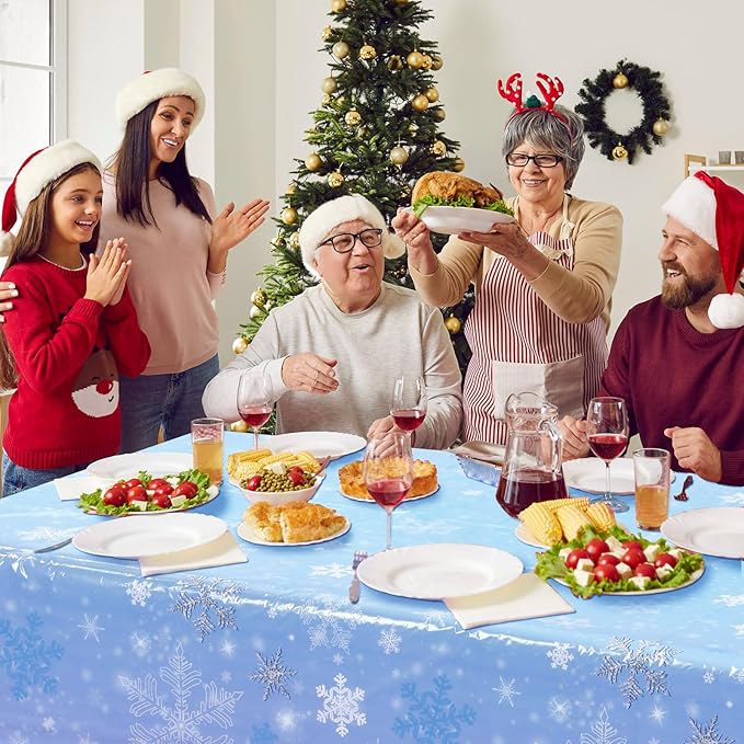 Buryeah 6 Pcs Winter Snowflake Disposable Tablecloth Decorations, Blue and Purple Wonderland Plastic Table Cover 54 x 108 Inch Christmas Dining Tablecloth for Winter Holiday Theme Party Supplies