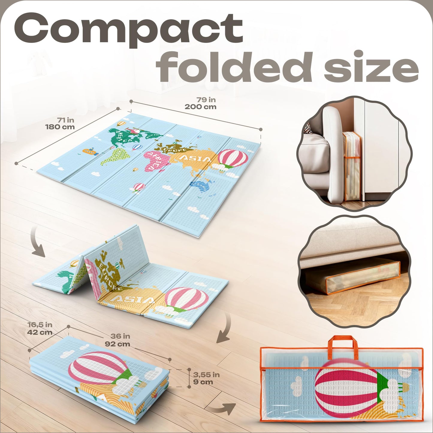 Baby Play Mat 79 x 71 Inch, Extra Large Foldable Play Mats for Babies and Toddlers, Foam Play Mat for Floor Travel Bag