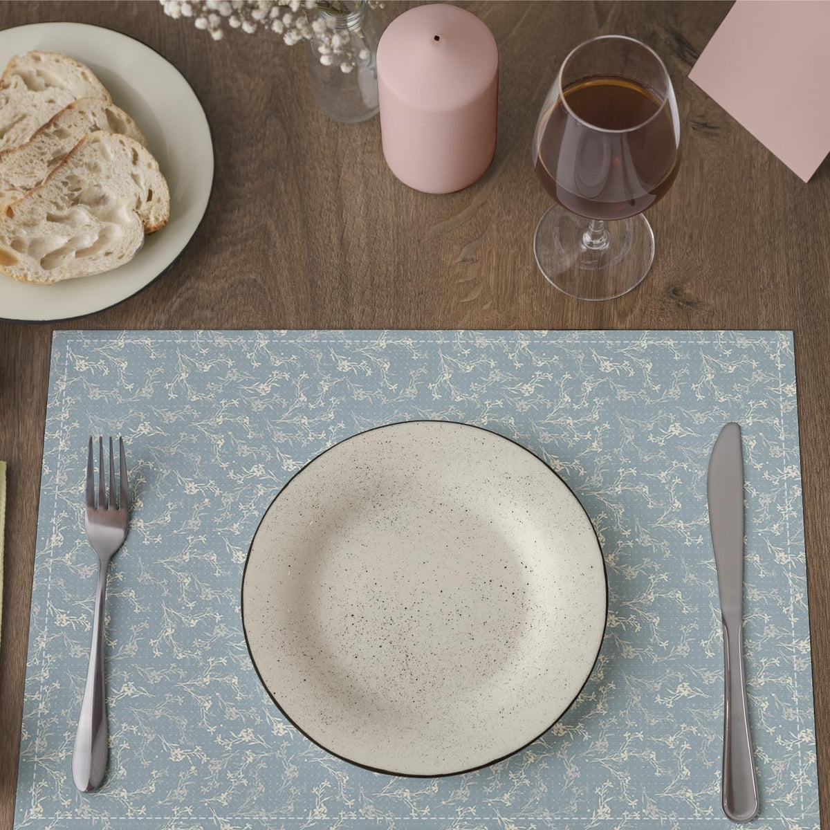 Blue Placemats Set of 4, Flower Table Mat for Home Kitchen, Restaurants, Outdoor Linen Washable Place Mats 12x18 inch Party Event Dining Decoration-13
