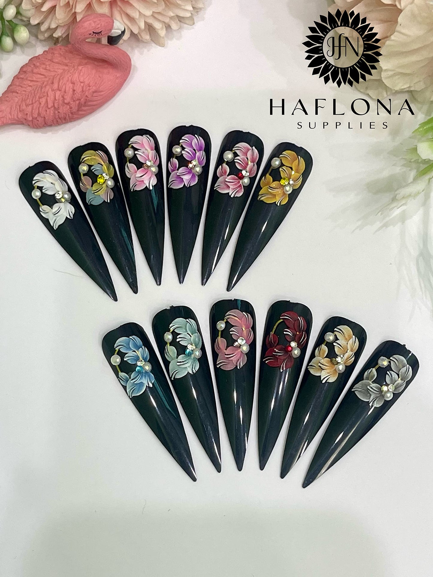 HaFLoNa Set 24Pcs Flowers Mix Charm- Enhance Your Artistic Projects with 3D Acrylic Flowers Handmade For Nail -Short & Medium Size | Exquisite Floral Accents for Crafts and Designs (Flowers Mix Charm)