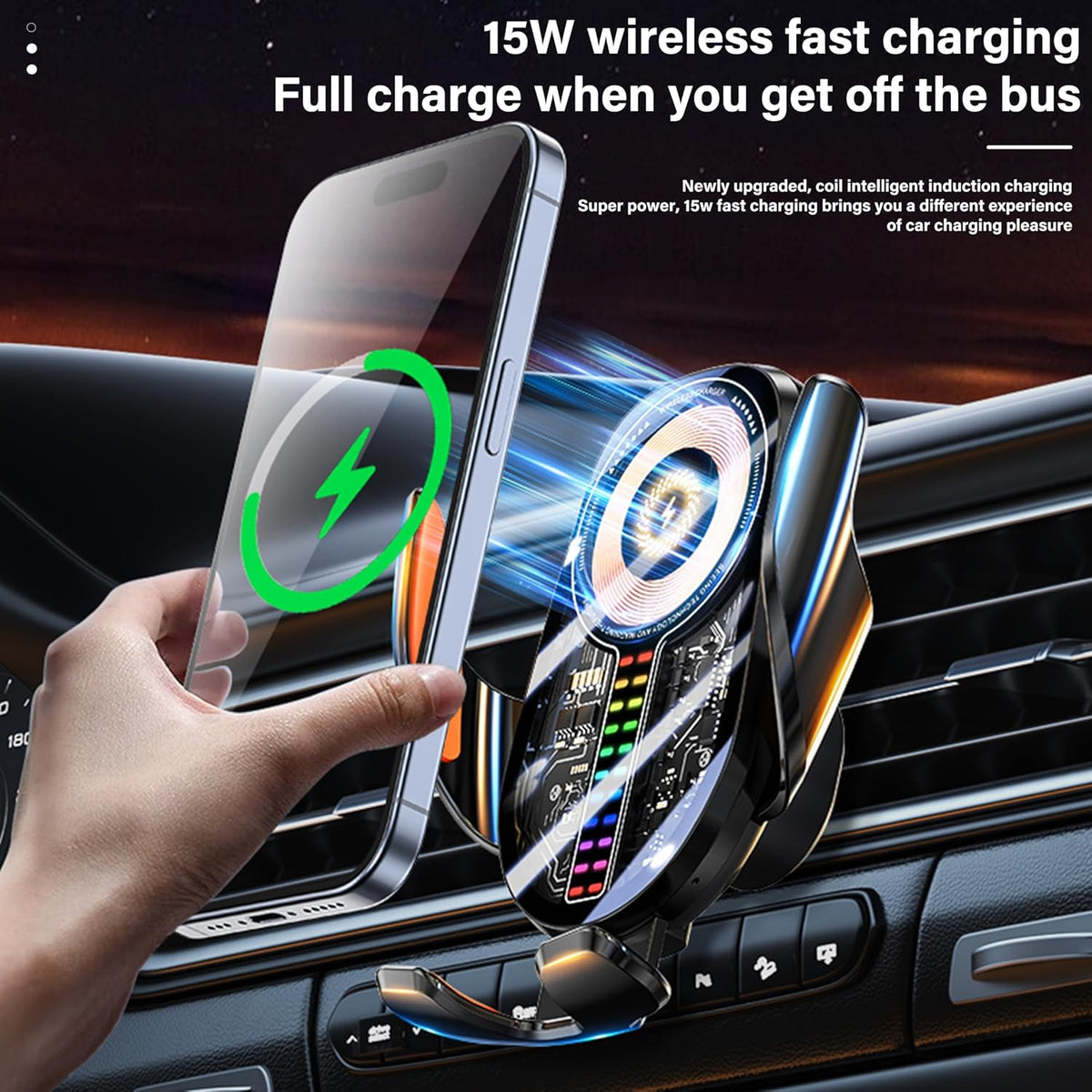 Car Phone Holder Wireless Car Charger, 15W Fast Charging Auto Sensing Clamping Phone Holders for Your Car Vent 360 Adjustable Car Mount for iPhone 16 15 14 13 12 Pro Max, Samsung Glaxy Series
