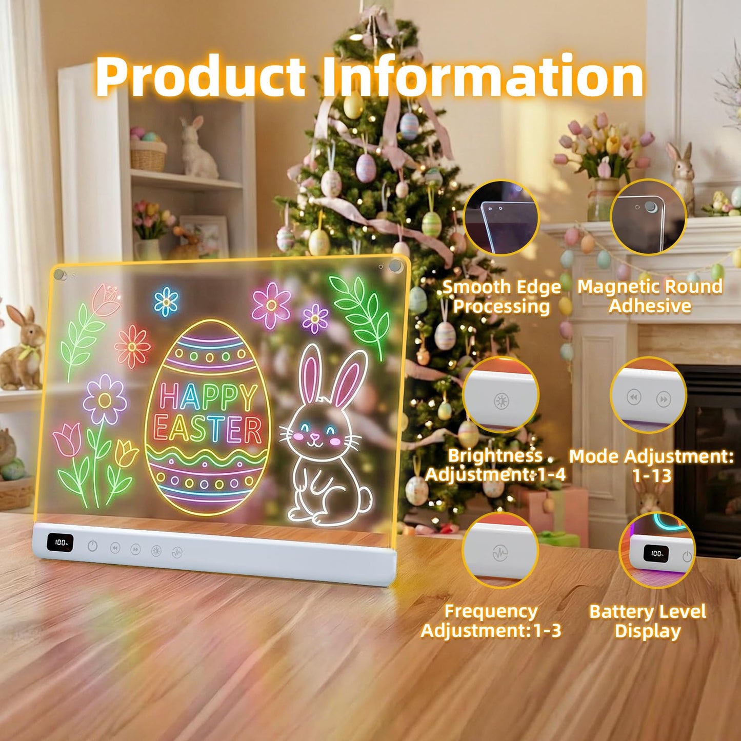 Lumiboard LED Drawing Board for Kids, Rechargeable 16" Light Up Writing Tablet with 8 Colors & 6 Light Modes, Magic Glow Board, Reusable Drawing Pad Gift for Boys and Girls