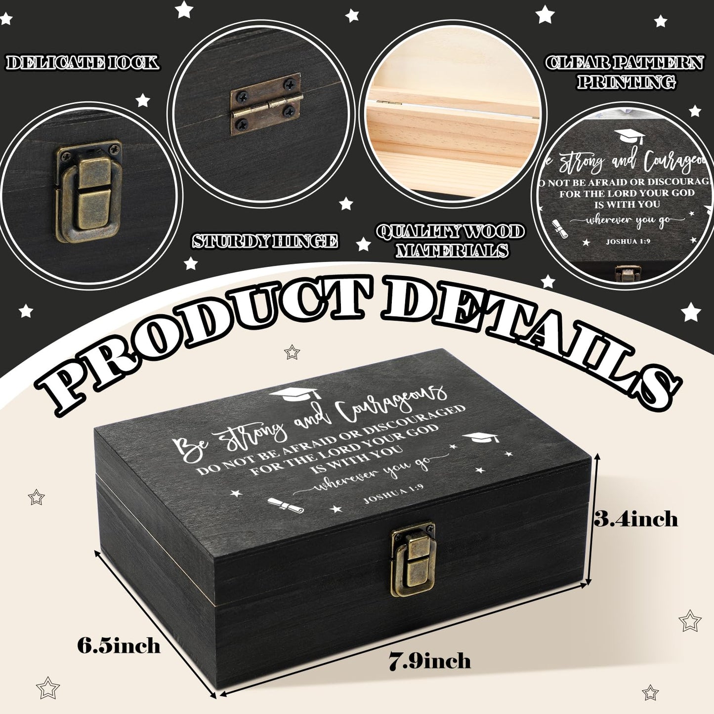 Seeloowy Graduation Memory Keepsake Box with Photo Custom 2026 Large Grad Card Box with Customized Picture Gift for Him Her for Graduate Grad High School Party(Black,Religious)