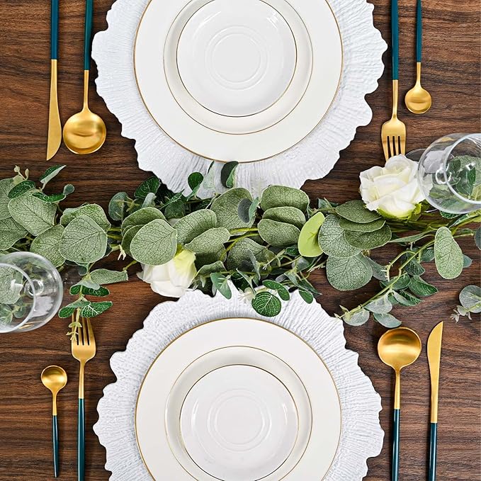 Pesonlook 100Pcs White Charger Plates Round 13inch, Reef Plate Chargers for Dinner, Bulk Plastic Floral Table Charger Plates for Dinner Wedding Party Event Table Setting Decoration(White)