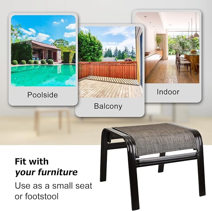 Patio Outdoor Ottoman Footstools Assembled Aluminum Footrest Side Table Small Chairs Patio Ottoman 2 Set Brown