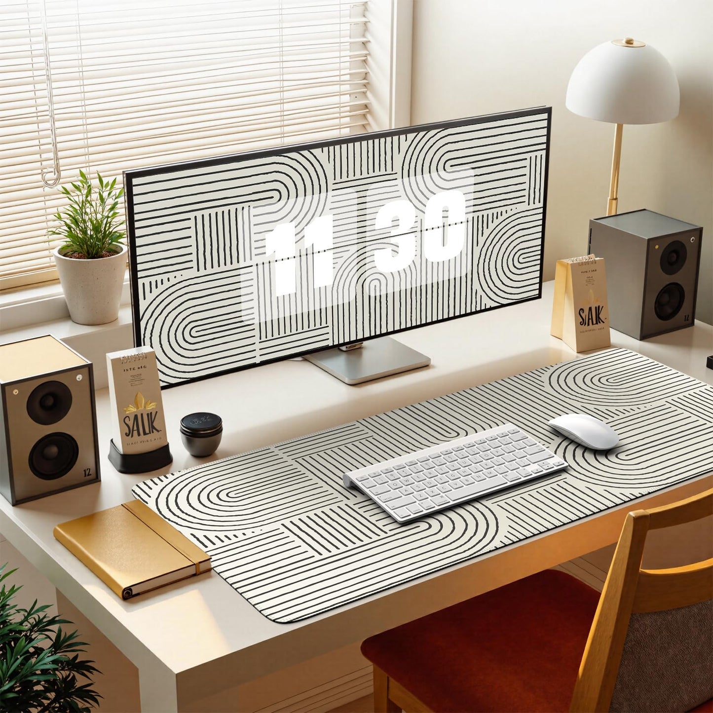 iCasso White Desk Matt for Desktop, Cute Desk Pad Mat, Large Mouse Pad, Anti-Slip Big Mousepad with Stitched Edges, Keyboard Pad for Computer(White)