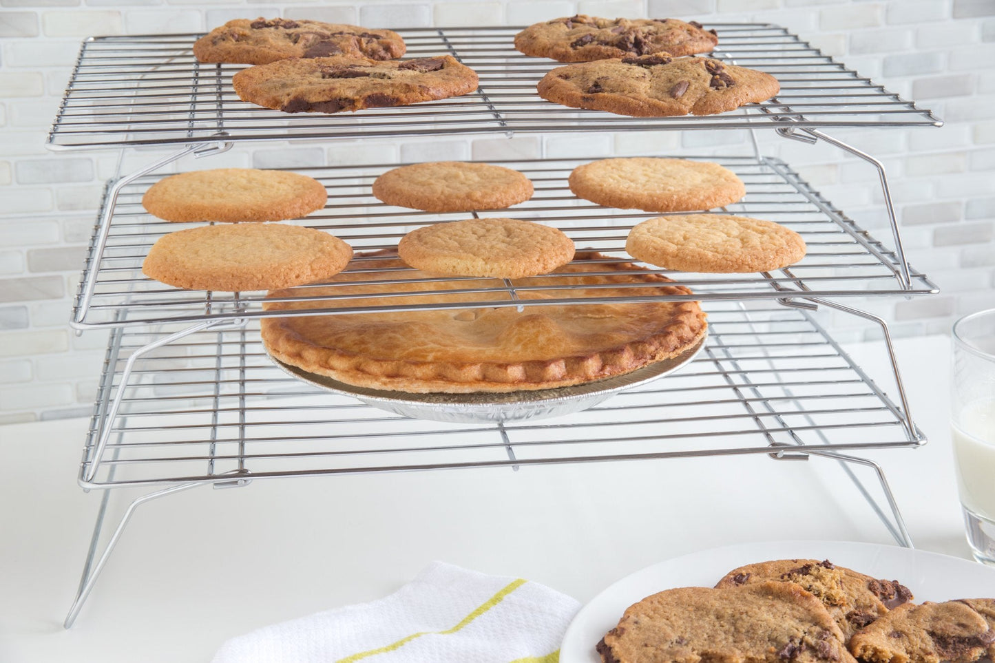 Fox Run Stackable Cooling Rack Set, Chrome, 3-Piece, Metallic, 2.25 x 14 x 10 inches