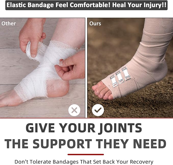 FRESINIDER Elastic Bandage Wrap 8 Pack(4 X 3 + 4 X 4 Wide Rolls) + 48 Clips | Stretch Compression Bandage Stretches up to 15ft | Ideal for Medical, Sports, Sprains, Calf, Ankle & Foot