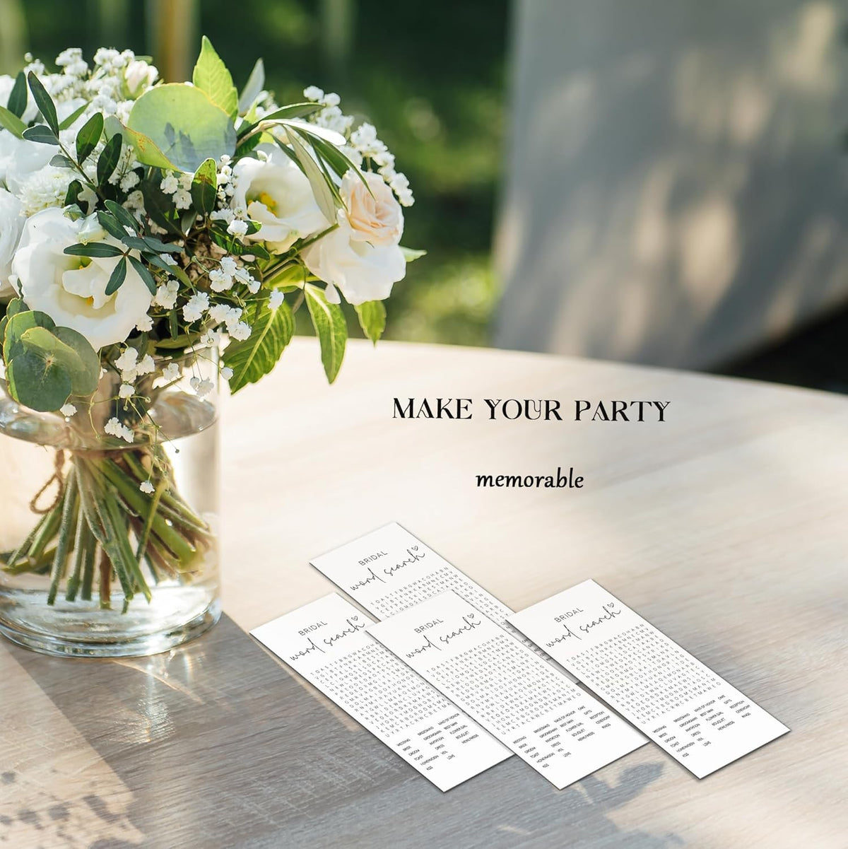 Bridal Shower Games, Word Search, 25Pcs 4x9inch Minimalist White Double-Sided Bridal Game Cards with 1 Answer Key, Wedding Shower Games for Guests, Engagement Bachelorette Party Supplies - A05