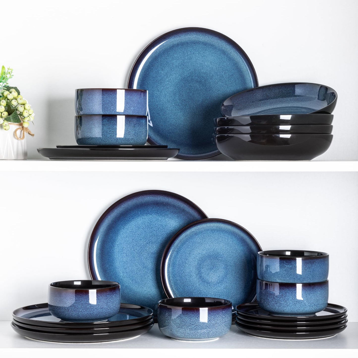 LeRatio Ceramic Dinnerware Sets for 4,Porcelain Plates and Bowls Sets,Handmade Reactive Glaze Dishes Set,Chip Resistant and Scratch Resistant | Oven&Dishwasher & Microwave Safe,Service for 4-Blue
