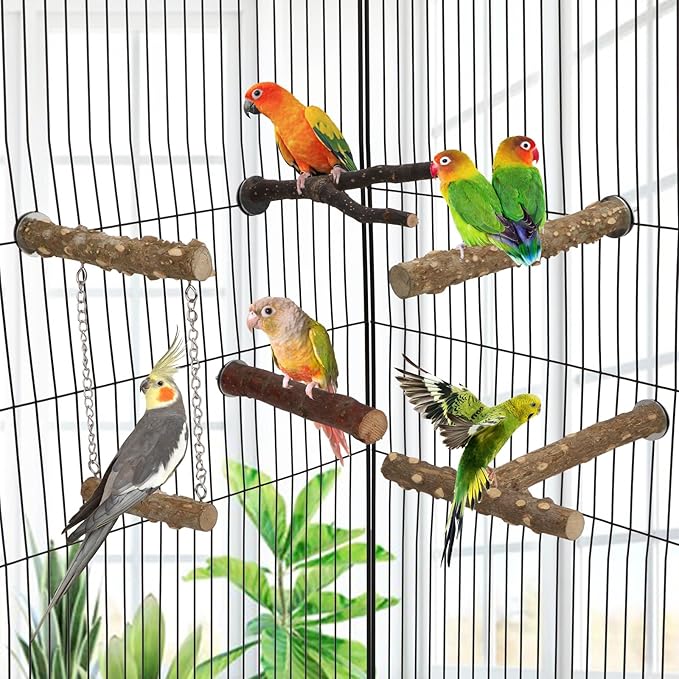 Hypeety Natural Wood Bird Perch for Parakeets Bird Chew Stands for Cage