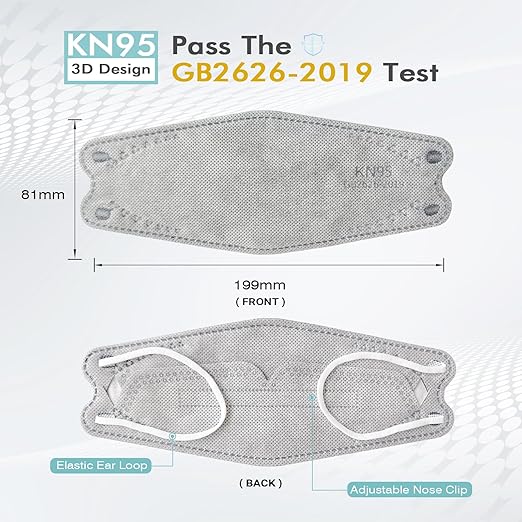 LEMENT KN95 Face Masks - 50 Pack Breathable Comfortable Disposable Masks For Adult, Filter Efficiency≥95%, Elastic Ear Loops, Grey