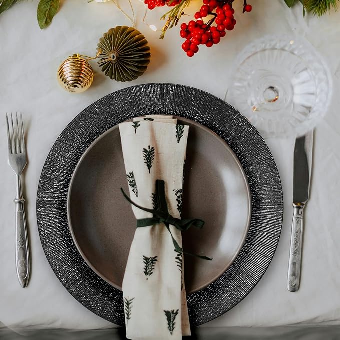 13" Round Black Charger Plates, Elegant Serving Chargers Plate Set Bulk for Wedding Dinner Holiday Party Event Table Setting Decoration, Set of 6