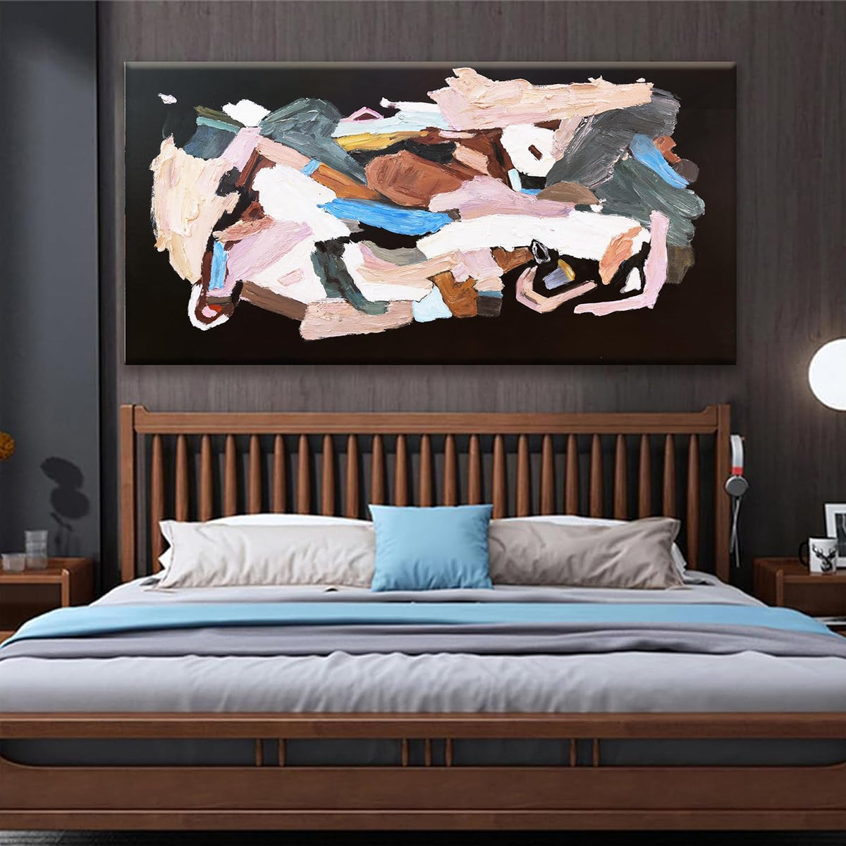 TAIJXAGSG Large Black Abstract Wall Art For Living Room Decor Grunge Room Canvas Art Wall Decor 29" X 58" Painting Colorful Wall Art Line Art For Bedroom Home Office Dining Room Wall Decorations