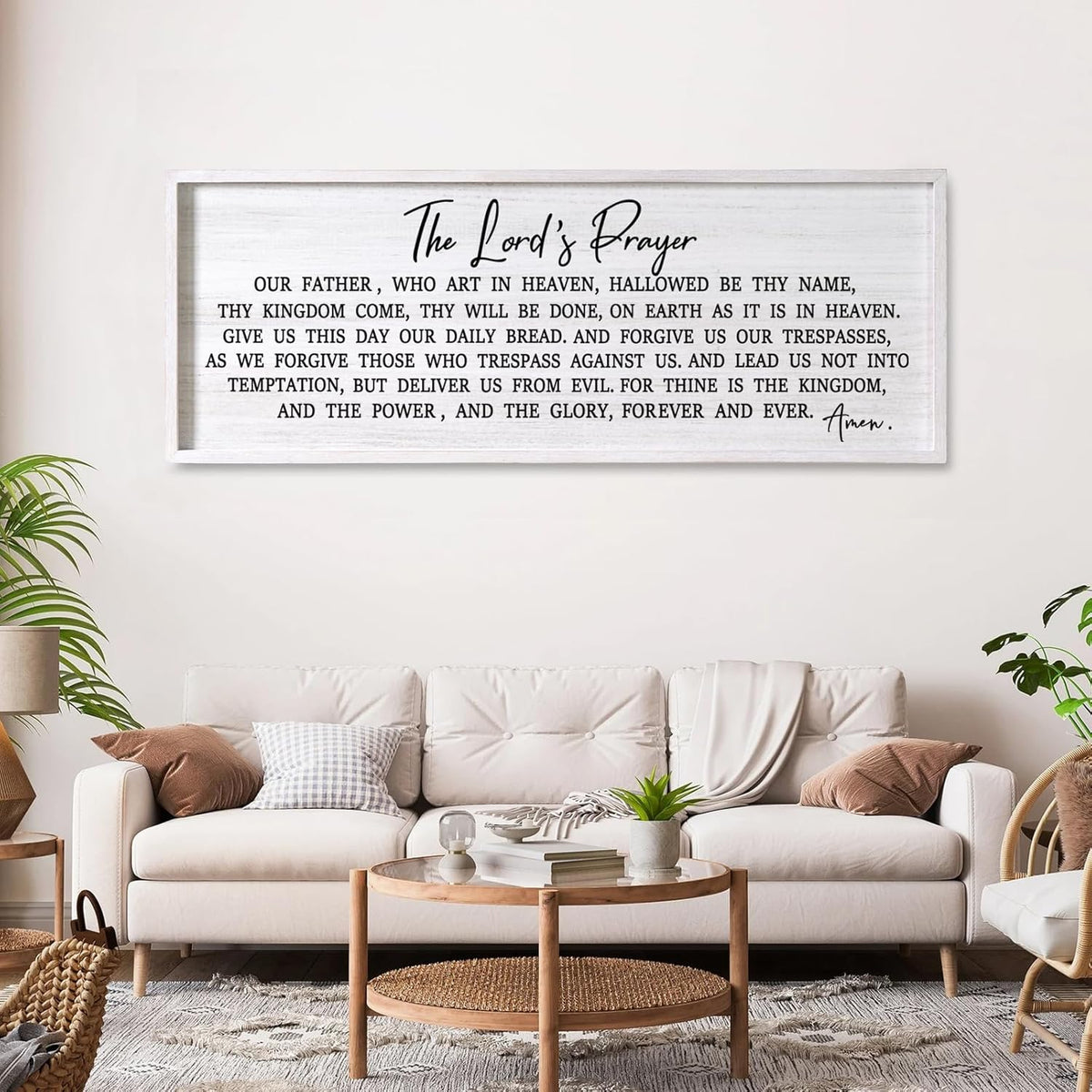 Our Father Prayer Bible Verse Framed Wall Art, 40''×15'' Rustic Religious Christian Lords Prayer Sign for God Jesus Christ Prayer, Horizontal Holy Inspirational Catholic Scripture Decor
