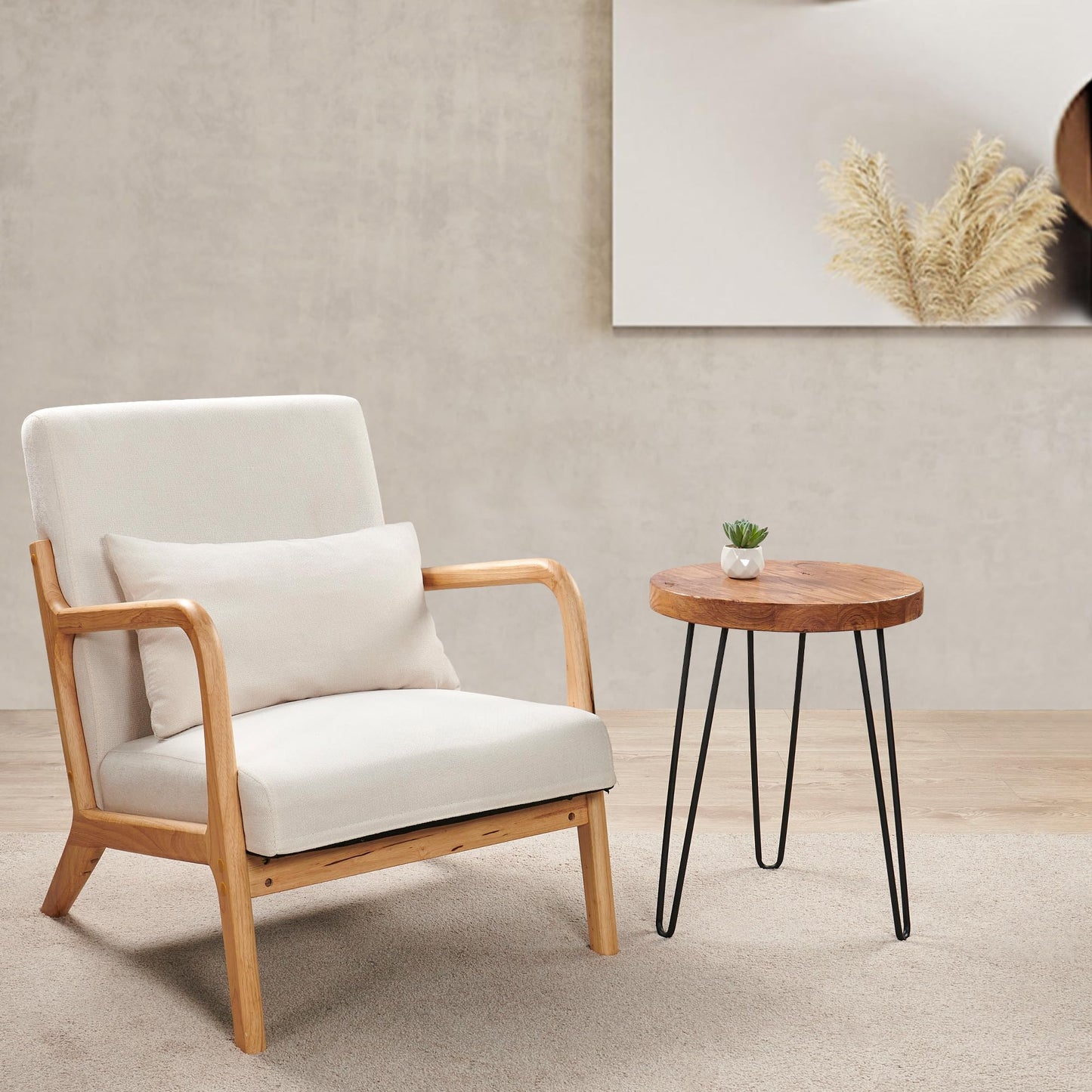 Warmaxx Elm Solid Wood Side Table 15.6" x 15.6" x 20.8"H Round Accent Vintage Coffee End Tables Rustic Plant Stands Living Room Patio Bedroom Nightstand