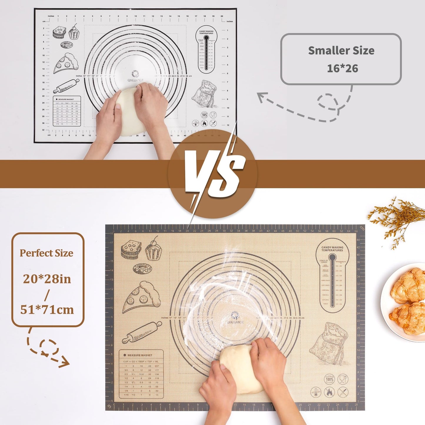 Silicone Baking Pastry Dough Mat - 28x20Inch Extra Large Cookie Bread Rolling Mats Sheet, Nonstick Kitchen Counter Kneading Board Thick Reusable Pie Cookies Pizza Fondant Making Matt Baking Supplies