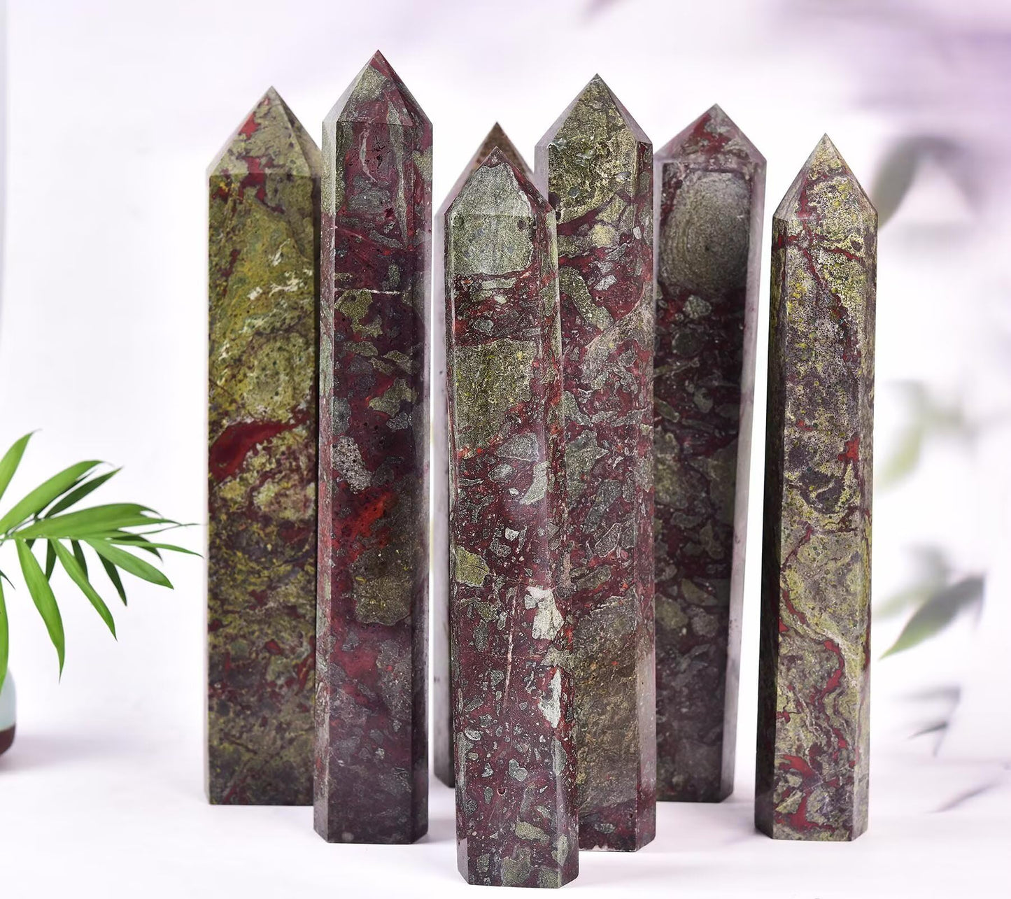 AMOYSTONE Large Blood Jasper Stone Wand Healing Crystal Obelisk Tower 6 Faceted Column Reiki Chakra Meditation Therapy 2.2-2.6 LBS