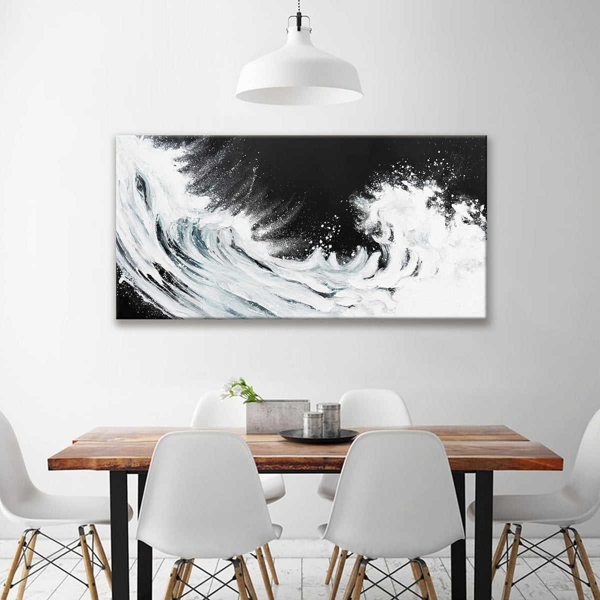 Black Abstract Wall Art Living Room Abstract Painting Wall Decor Modern 24"X 48" Canvas Art Wall Decor Black White Ocean Waves Wall Art Canvas Prints Artwork Pictures For Bedroom Kitchen Artwork