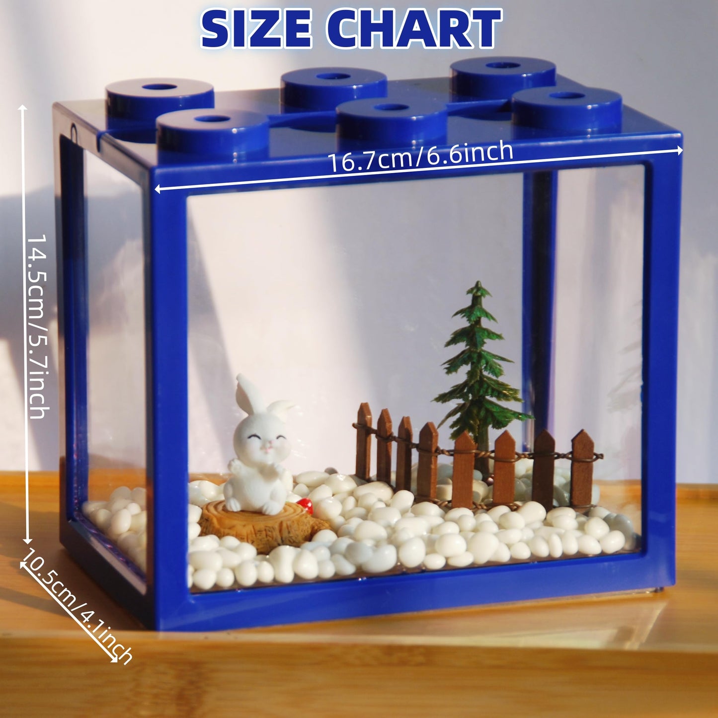 Small Betta Fish Tank, Stackable Mini Aquarium Tank Kit with Aquarium Gravel & Forest Micro Landscape, 0.6 Gallon Acrylic Cube Fish Bowl for Sea Monkeys Shrimp Snails (Blue)