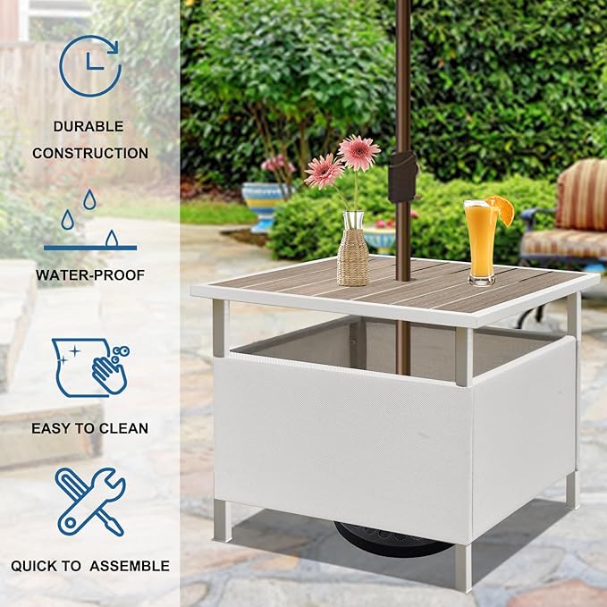 LZRS Adirondack Square Outdoor Side Table with Umbrella Hole, Pool Composite Patio Table,HDPE End Tables for Backyard,Pool, Indoor Companion, Easy Maintenance & Weather Resistant(Wood Like)