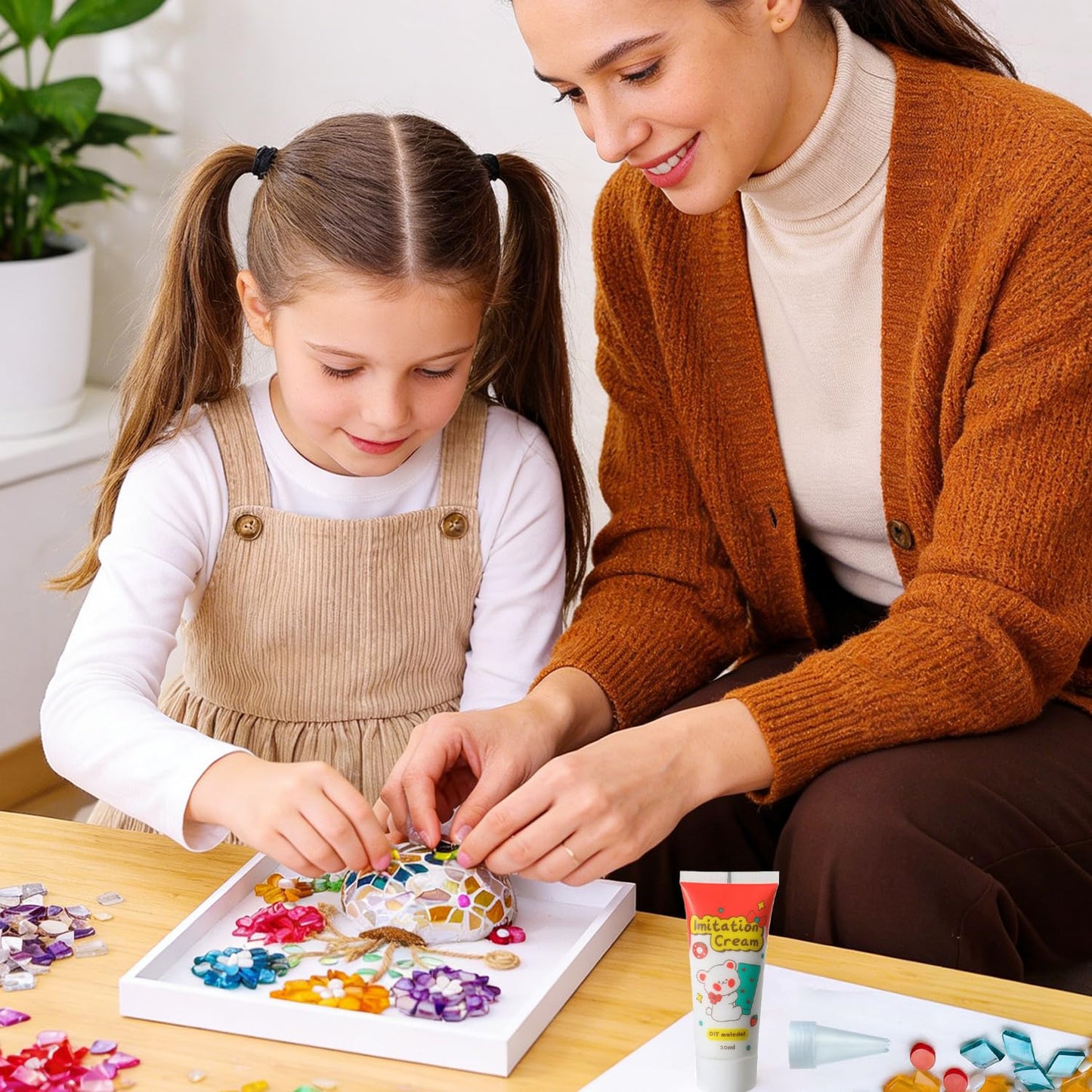 A&H Zier 2 Sets DIY Mosaic Vase Painting Kit with Cream Glue – Handmade Artwork for Adults, Complete Arts and Craft Kits for Home Decoration & Gift Making (2, Blue&Yellow)