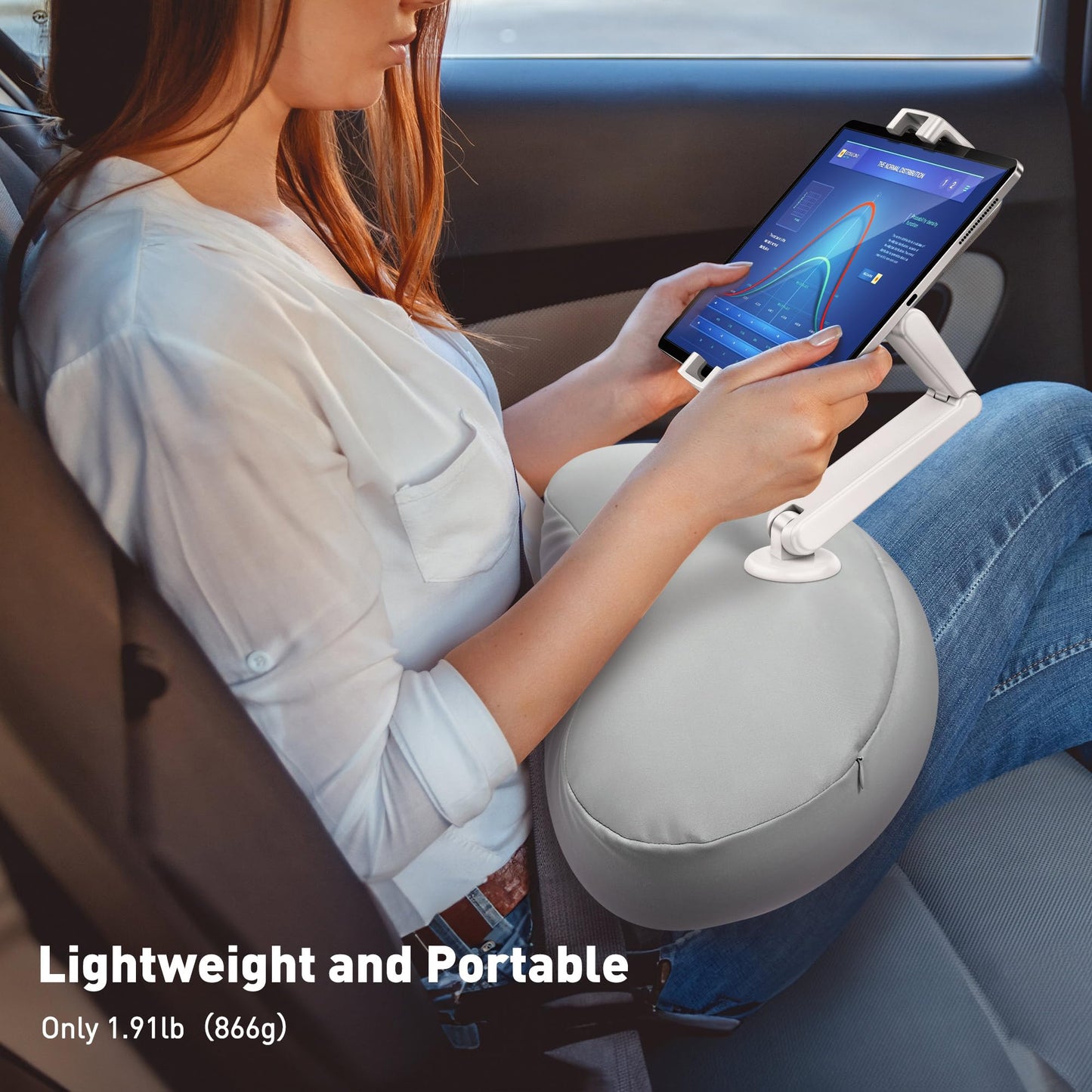 AboveTEK Tablet Pillow Stand for Bed, Hands-Free 360° Adjustable iPad Pillow Holder for Lap Reading w/Soft Bean Bag, Ideal Gift for Mom, Fits 4.7" to 12.9" Tablet, Phone, Kindle - Gray