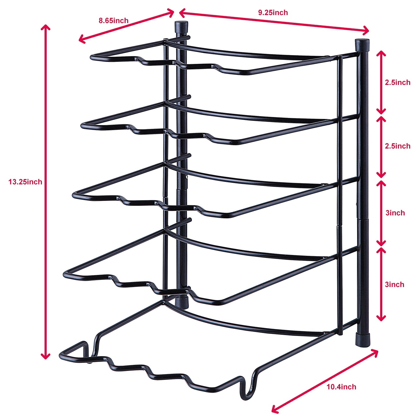 SunnyPoint Metal Heavy Duty Kitchen Countertop Cabinet Pantry Pan, Pot Lid, and Pot Organizer Rack Holder, 9.25 x 10.4 x 13.25 Inch, Black